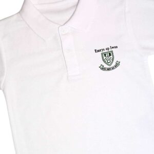 Ysgol Emrys Ap Iwan white polo shjirt top with logo - school uniform