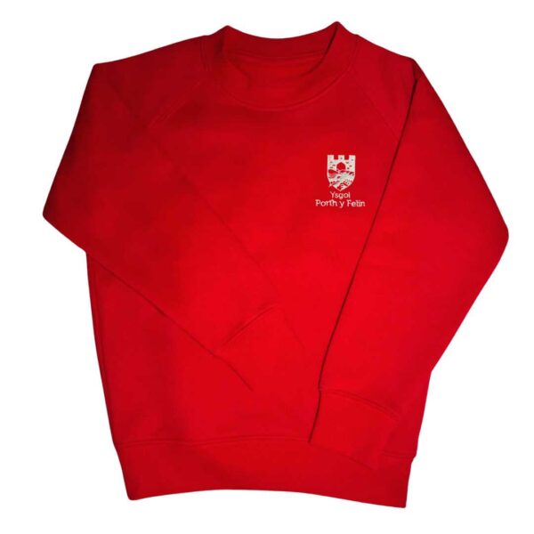 Ysgol Porth y Felin red sweatshirt jumper with logo - school uniform