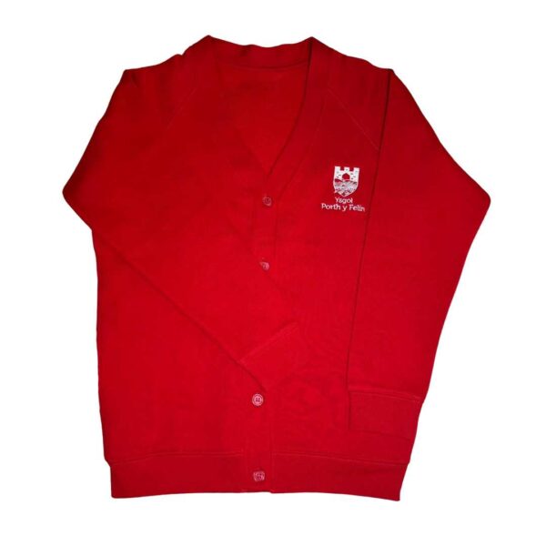 ysgol porth y felin girls cardigan red with logo - school uniform