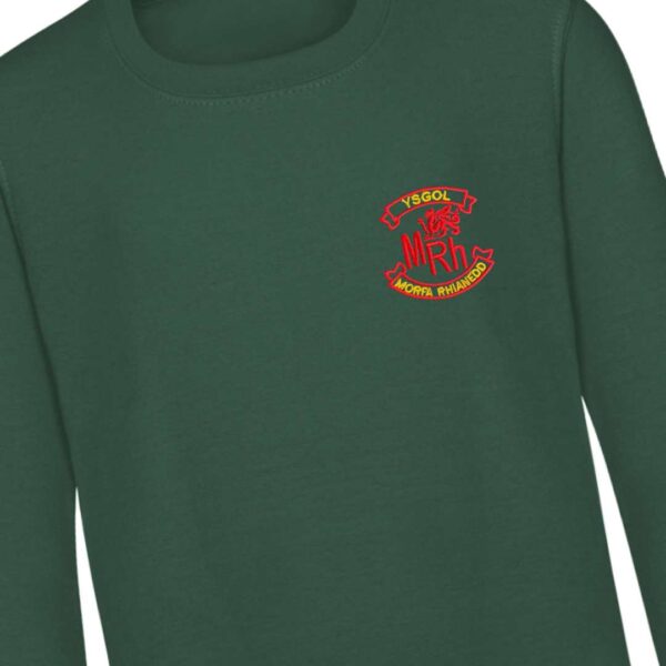 ysgol morfa rhiannedd school jumper sweatshirt bottle green with logo - school uniform