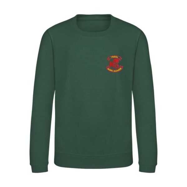 ysgol morfa rhiannedd school jumper sweatshirt bottle green with logo - school uniform