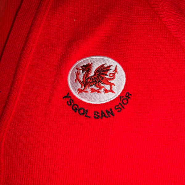 Ysgol San Sior red girls cardigan