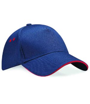 Beechfield Ultimate 5 Panel Cap with Sandwich Peak French Navy / Classic Red