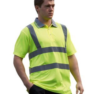 PW061 Portwest Hi-Vis Polo Shirt personalised customised polo high vis top shirt with logo front back print embroidery high quality north west wales yellow orange