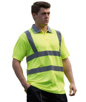 PW061 Portwest Hi-Vis Polo Shirt personalised customised polo high vis top shirt with logo front back print embroidery high quality north west wales yellow orange