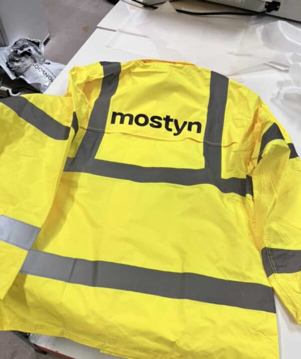 Portwest Hi-Vis Bomber Jacket personalised customised company logo front back print high quality north west wales yellow