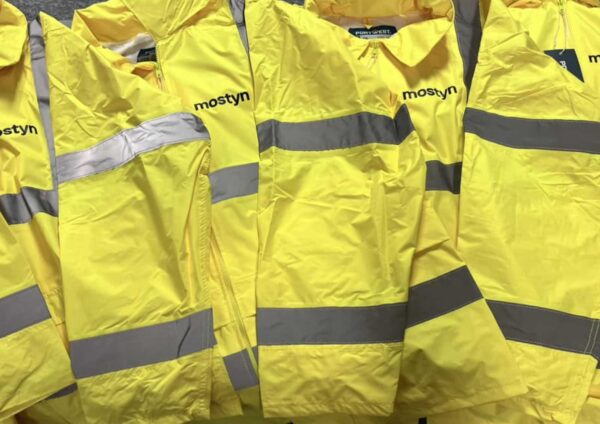 Portwest Hi-Vis Bomber Jacket personalised customised company logo front back print high quality north west wales yellow bulk or no minimum order