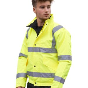 Portwest Hi-Vis Bomber Jacket personalised customised company logo front back print high quality north west wales yellow model