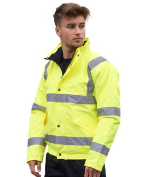 Portwest Hi-Vis Bomber Jacket personalised customised company logo front back print high quality north west wales yellow model