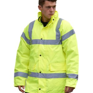 Portwest Hi-Vis Traffic Jacket personalised customised company logo front back print high quality north west wales yellow bulk or no minimum order