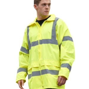 Portwest Hi-Vis Rain Jacket personalised customised company logo front back print high quality north west wales yellow bulk or no minimum order front