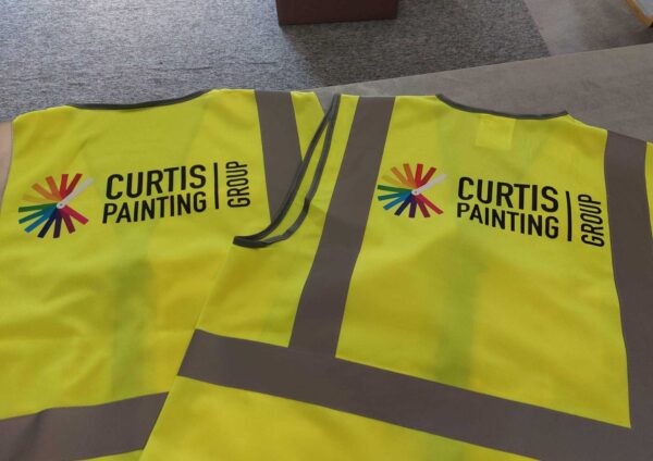 personalised coompany business high vis vest with logo print front back large high quality north west wales all colours