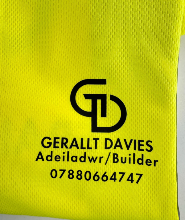 personalised coompany business high vis vest with logo print front back large high quality north west wales high quality front print