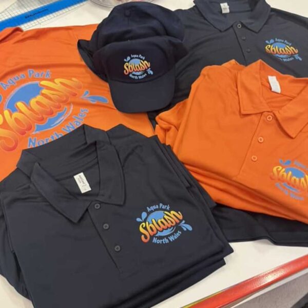 personalised workwear logo print embroidery t shirts polos professional north west wales navy orange
