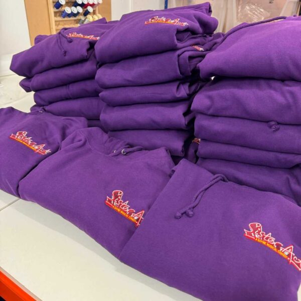 school leavers trip hoodies tee shirts production play theatre north west wales conwy denbighshire 2025 purple sister act hoodie