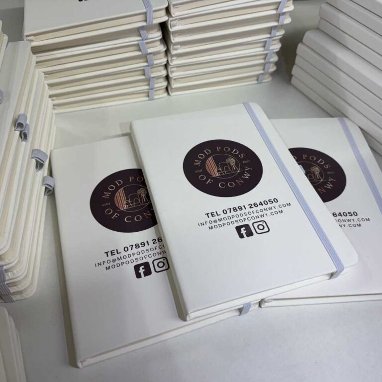 personalised branded note books pads branded high quality logo north west wales