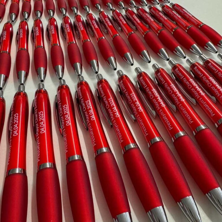 personalised branded pens red any colour north west wales logo