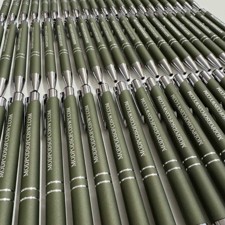 personalised branded pens company business logo high quality bulk order north west wales colours