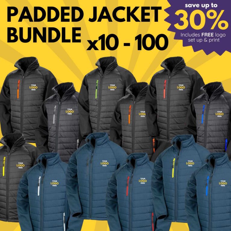 padded jacket bundle company business team workwear with logo personalised north west wales coat
