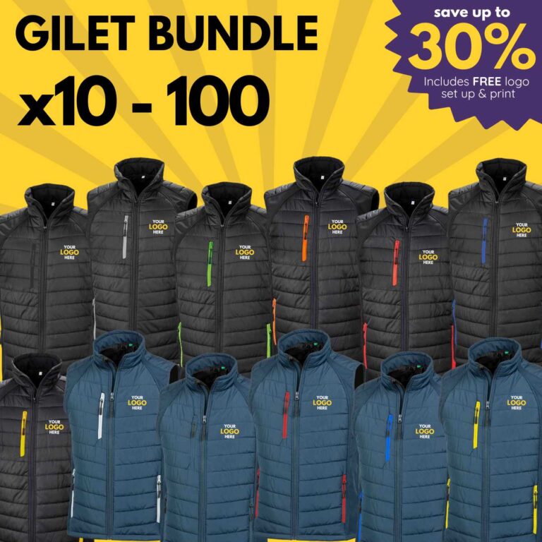 personalised branded gilet bundle with logo north west wales high quality company bulk bundle north west wales