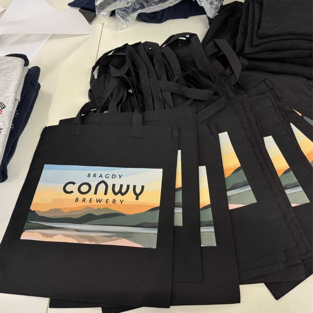 personalised branded work team weat bags tote with logo print on front high quality north west wales