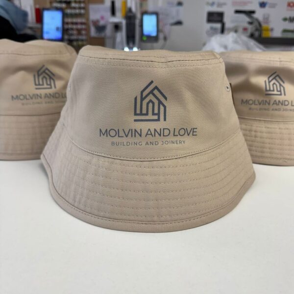 personalised branded workwear bucklet hats with logo north west wales beidge sand black