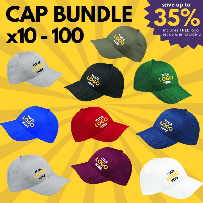 personalised cap bundle with logo high quality bulk order north west wales 100