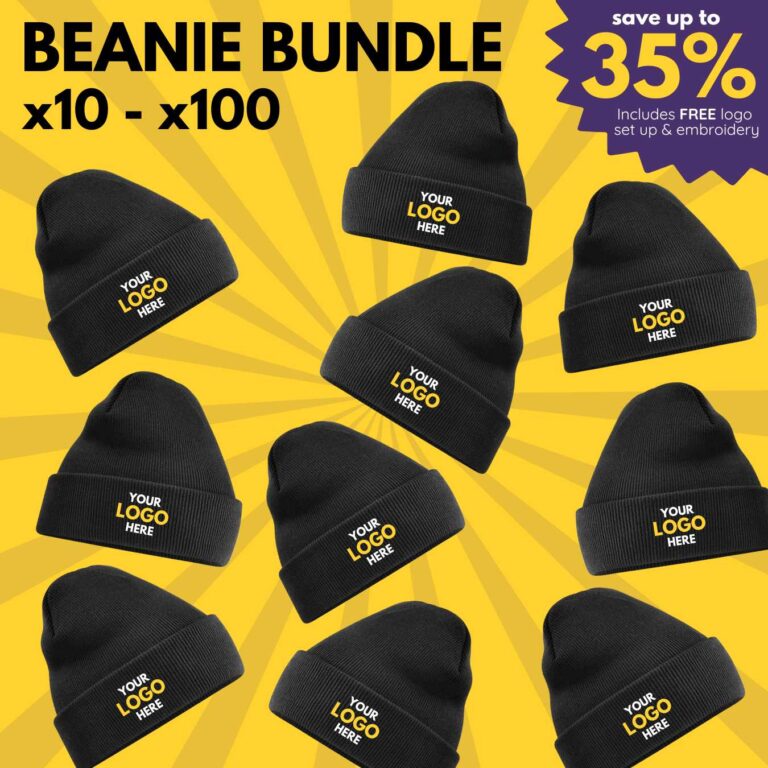 x10 x100 cuffed beanie bundle perssonalised branded work team company logo
