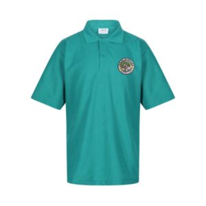 ysgol gymraeg henllan gwisg ysgol school uniform jade green polo shirt top with logo
