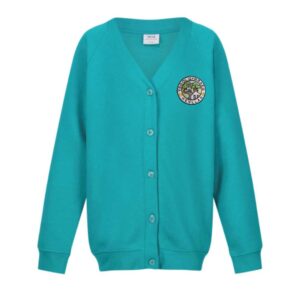 ysgol gymraeg henllan gwisg ysgol school uniform jade green sweat cardigan with logo