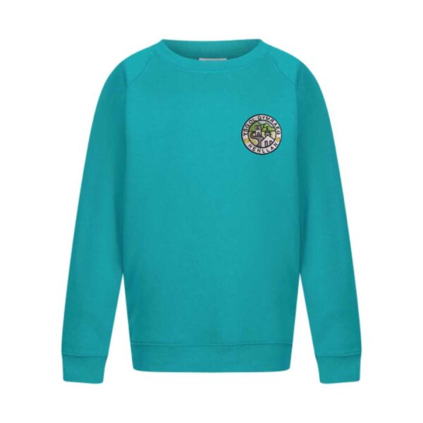 ysgol gymraeg henllan gwisg ysgol school uniform jade green sweatshirt jumper with logo