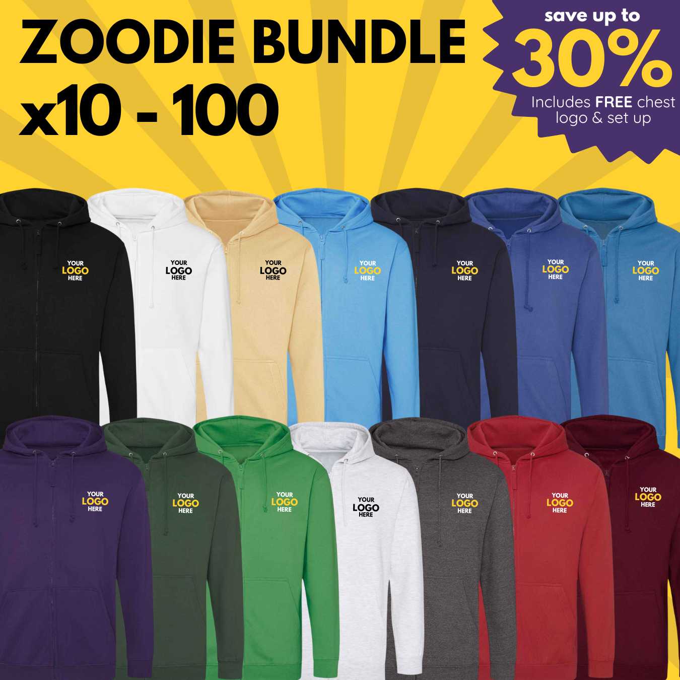 workwear teamweat club bundle hoodie zip jacket with logo customised personalised colours