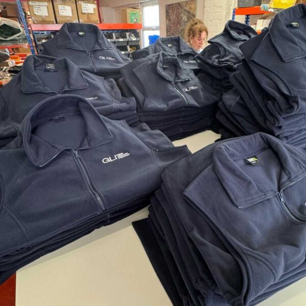 personalised branded business company teamwear workwear high quality with chest logo embroidery print affordable black fleece fleeces jackets grey black white gold yellow