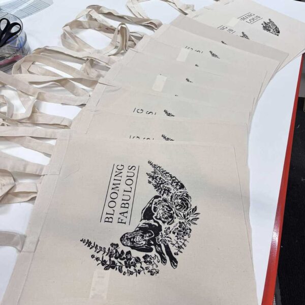 personalised branded custom tote bags company business logo any design text high quality any colours both sides bags mugs